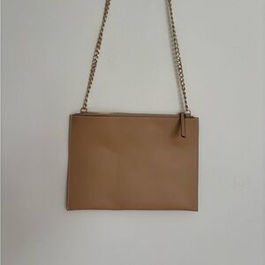 Classic Tan Leather Crossbody with Gold Chain Strap